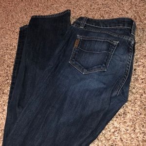 Paige’s dark wash/ripped jeans